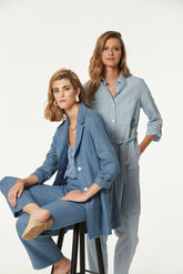 STRIPED VISCOSE BELVAR LONG SHIRT